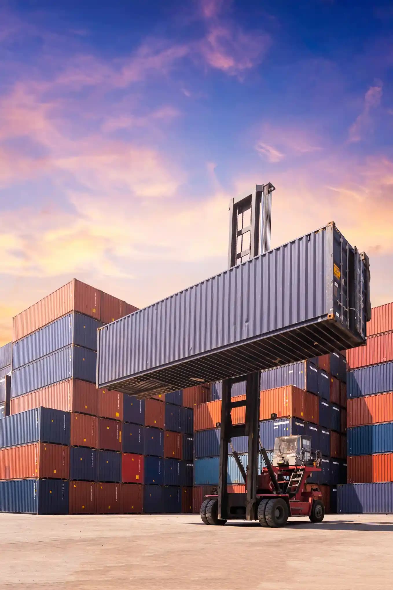 Reach stacker moving a container at Nexus